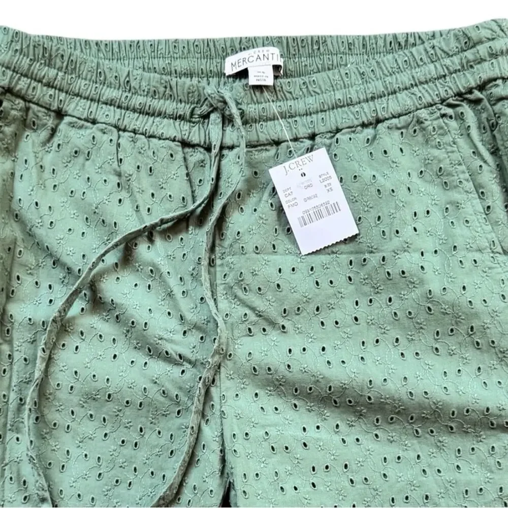 J.Crew Women's Eyelet Green Patterned Pants Sz XS NWT